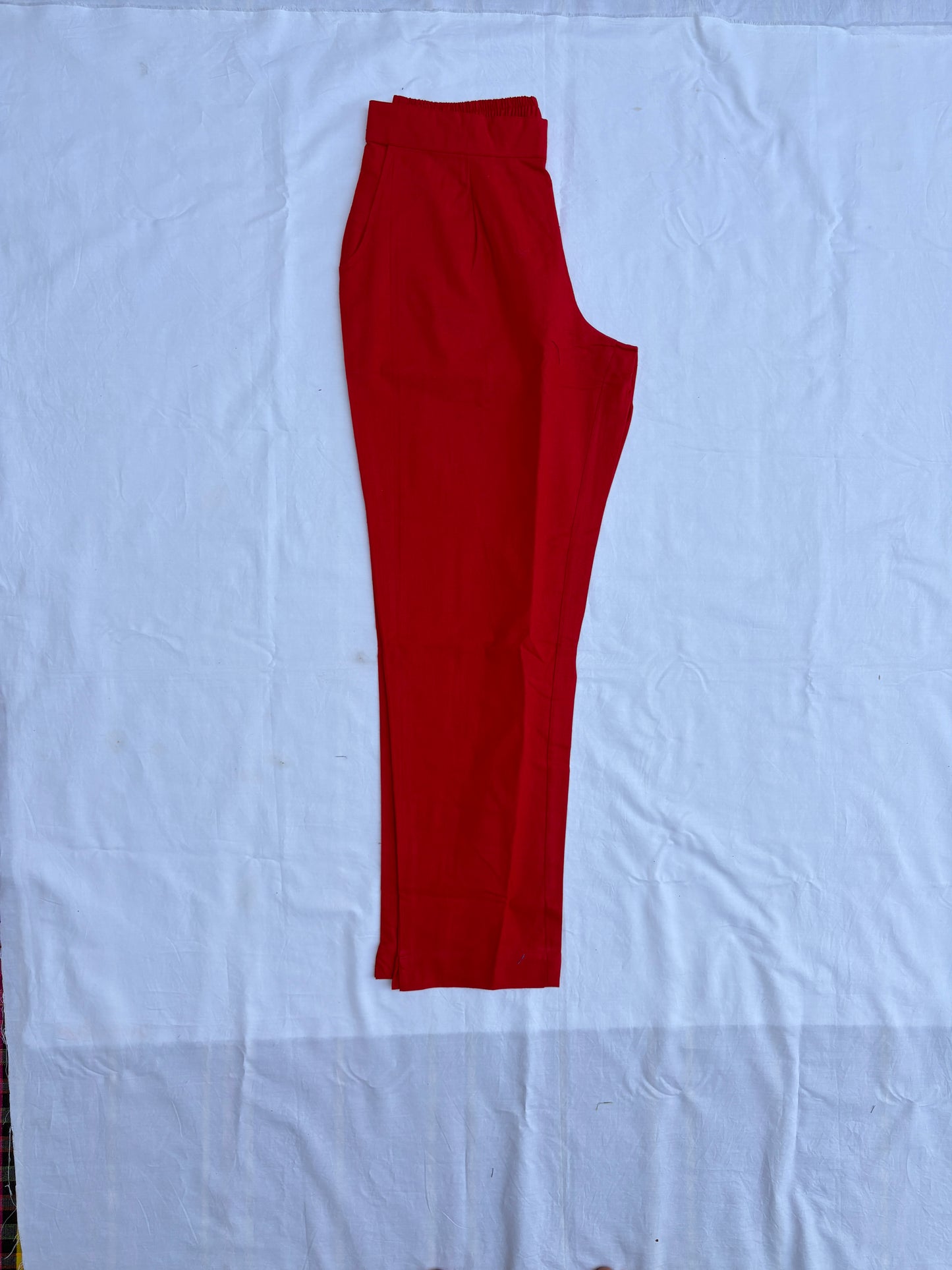 Red Airy Linen Cotton Pants