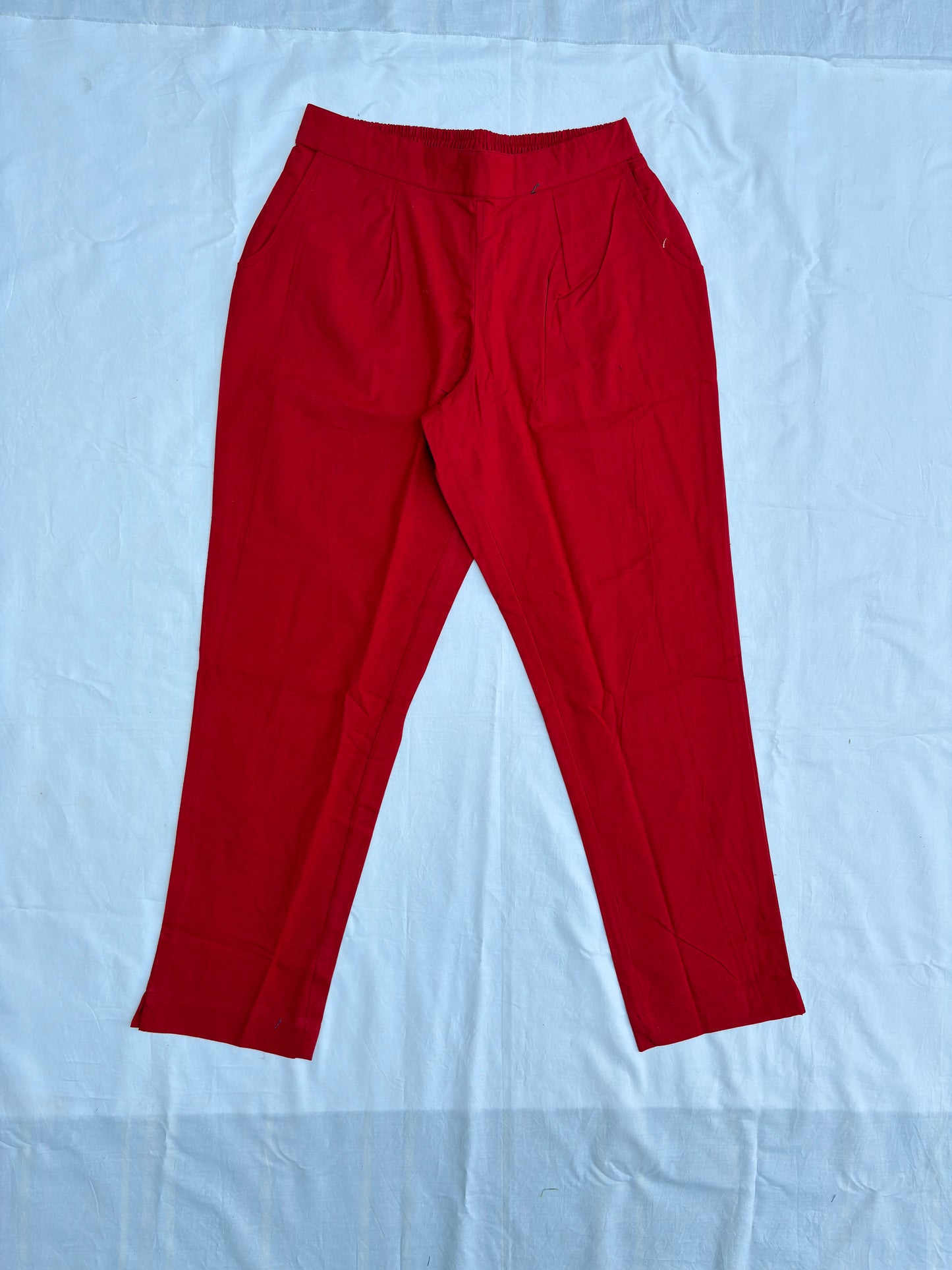 Red Airy Linen Cotton Pants