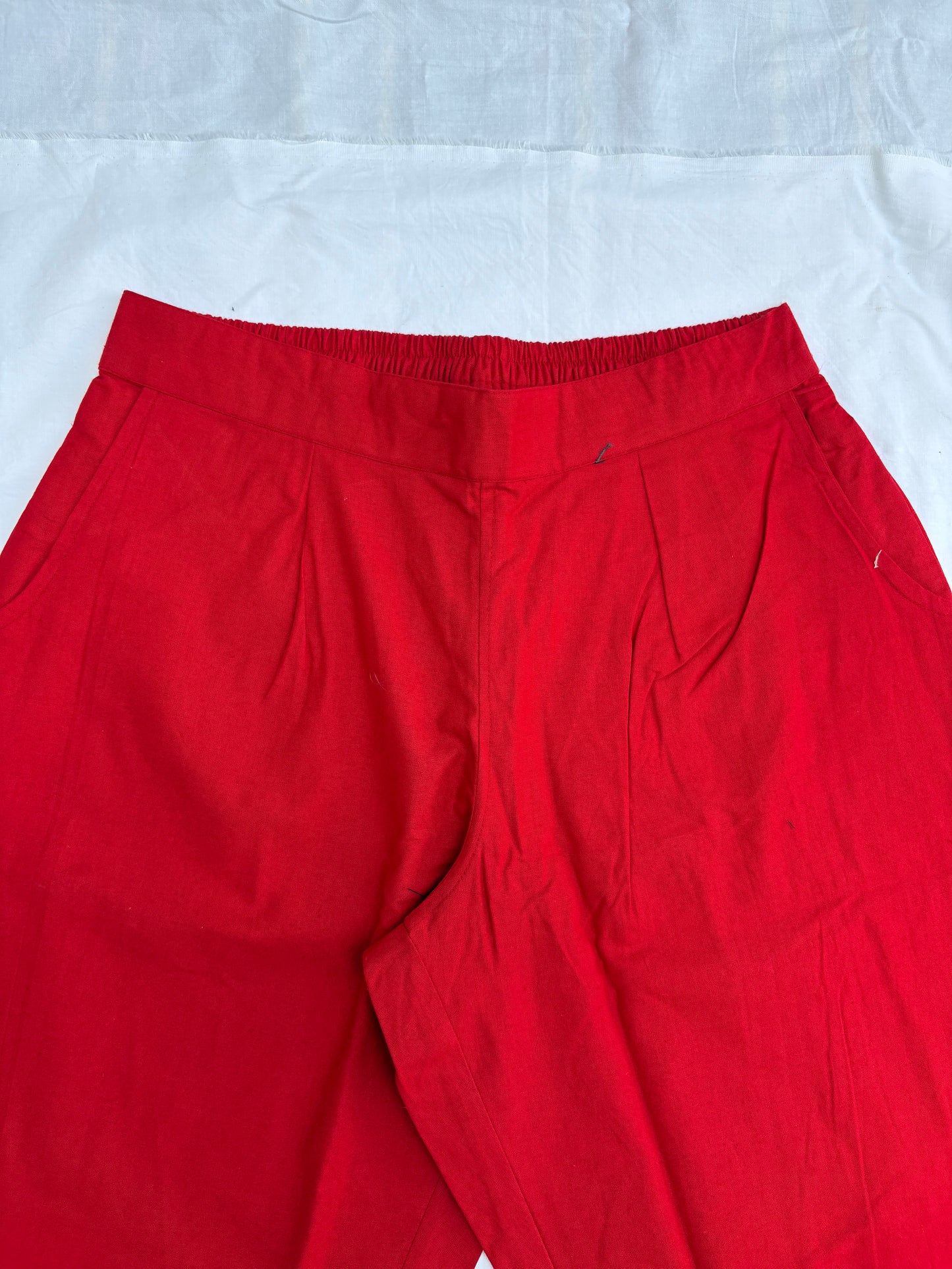 Red Airy Linen Cotton Pants