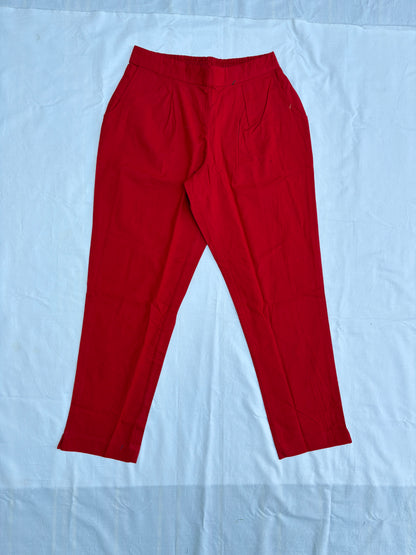 Red Airy Linen Cotton Pants