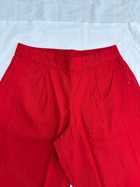 Red Airy Linen Cotton Pants