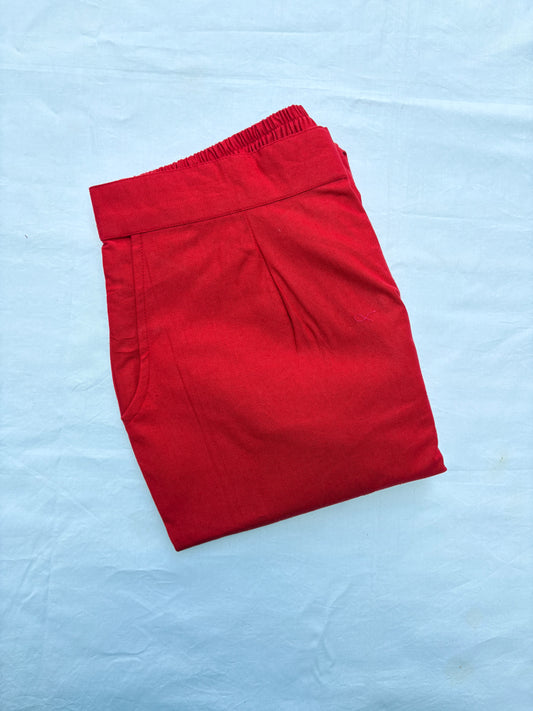 Red Airy Linen Cotton Pants
